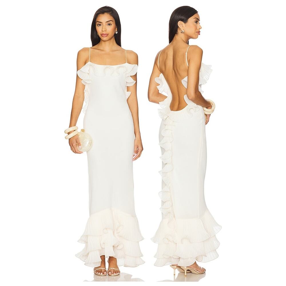 DELFI Delina Maxi Dress Tiered Ruffle Party Formal Bridal Wedding Prom Evening S